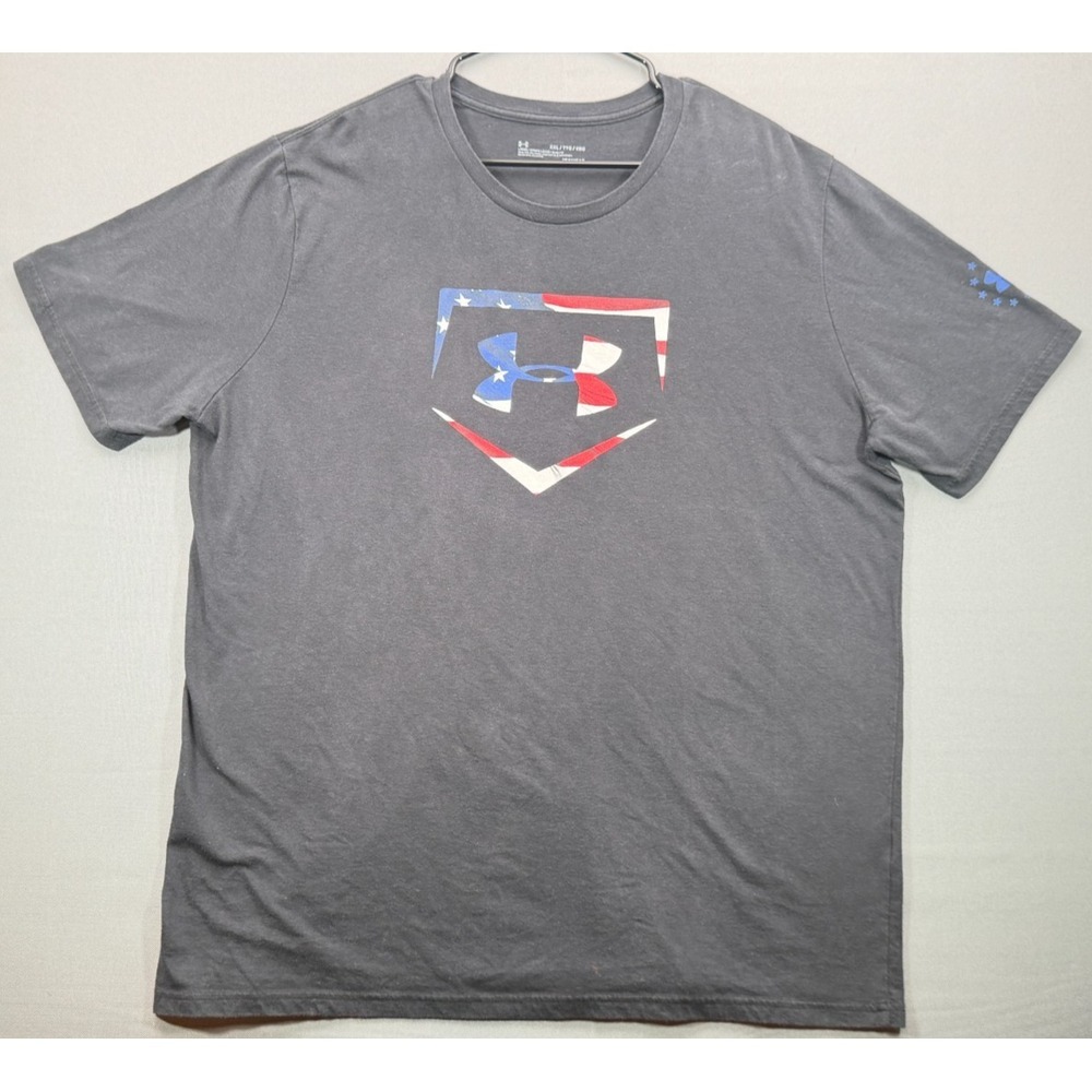 Under Armour Men's XXL HeatGear Gray Patriotic Home Plate Baseball T-Shirt
